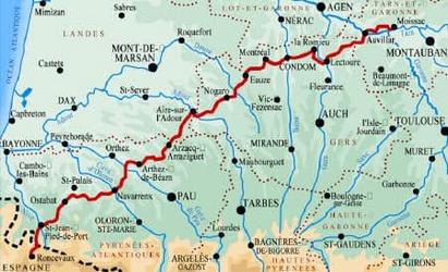 carte chemin de Compostelle de Moissac à Roncevaux