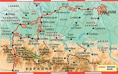  carte Compostelle via Toulouse - Jaca