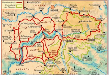 carte Tour du Mont-Lozère des Causses Méjean et du Sauveterre
