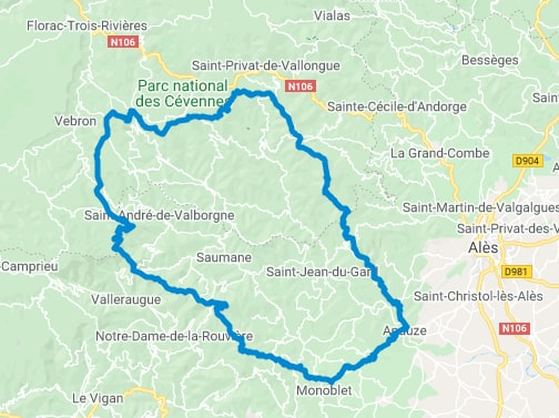 Carte IGN Tour du Pays Cévenol GR67 